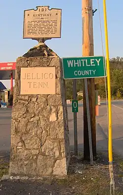 Marker at Tennessee-Kentucky state line in Jellico