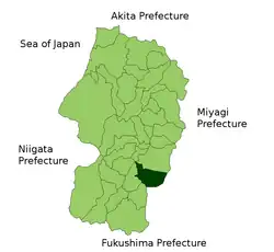 موقعیت Kaminoyama در استان یاماگاتا