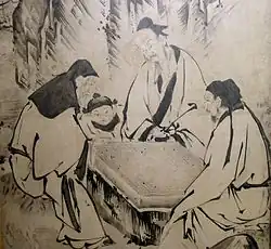 نقاشی روی پرده که افرادی را در حال بازی گو نشان می‌دهد، اثر کانو ایتوکو (۱۵۴۳–۱۵۹۰)، ژاپنی