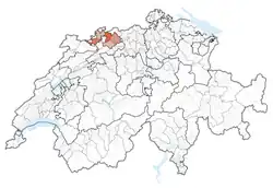 Map of Switzerland, location of کانتون بازل-لاندشافت highlighted