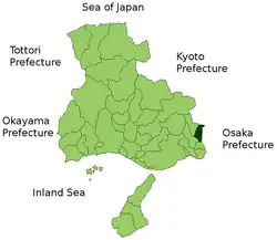 موقعیت Kawanishi در استان هیوگو