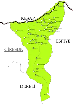 Location of Keşap within Turkey.