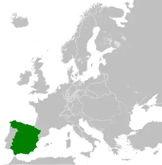 مرزهای رسمی پادشاهی اسپانیا در سال ۱۸۱۲