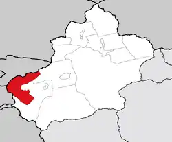 نقشه منطقه خودمختار سین‌کیانگ اویغور و موقعیت استان قزل‌سو