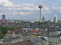 aerial view of Ehrenfeld with the Colonius telecommunications tower in the background