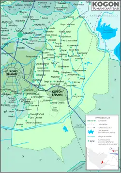 نقشه شهر کاگان و شهرستان همنام آن که در همسایگی این شهر اما مستقل از آن قرار دارد.
