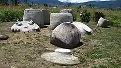 Large stones of various shapes on the grass