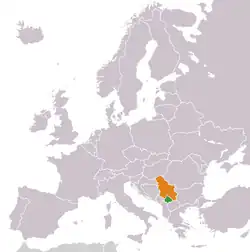 نقشهٔ مکان‌نمای Kosovo و Serbia