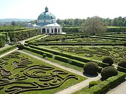 Flower garden and a pavilion