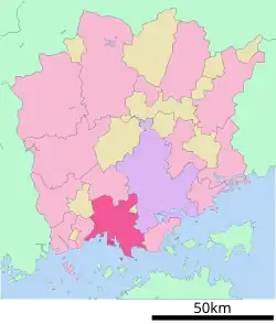 موقعیت Kurashiki در استان اوکایاما