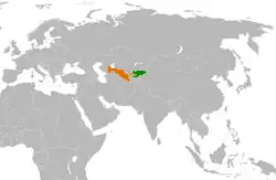 نقشهٔ مکان‌نمای Kyrgyzstan و Uzbekistan