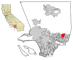 Location of Glendora in شهرستان لسآنجلس, کالیفرنیا