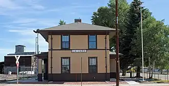 The old La Jara railroad depot, now the town hall.
