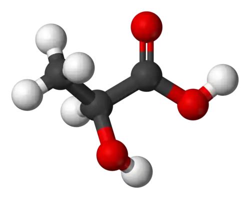 Ball-and-stick model of L-lactic acid