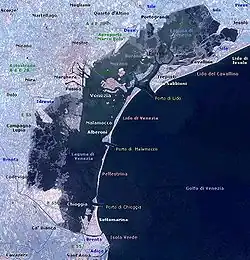 Venetian Lagoon از چشم ماهواره لندست ۱، ونتو (شمال شرقی ایتالیا)