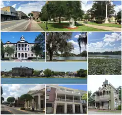 Top, left to right: Lake De Soto, Battle of Olustee monument, Columbia County Courthouse (Florida), City Hall, Florida Gateway College, Osceola National Forest