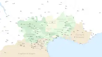 کنتنشین تولوز در حدود سال ۱۱۶۰ میلادی
سبز تیره: اراضی کنت
سبز: اراضی واسالها
زرد: محدودیت زمینهای ترنکاول