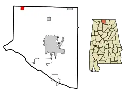 Location in شهرستان لایمستون، آلاباما and the state of آلاباما