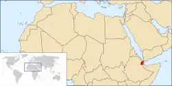موقعیت جیبوتی در آفریقا.