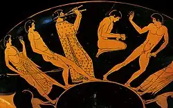 Long jump depiction, ceramic pottery, ancient Greek art