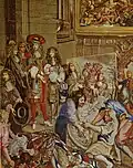 لوئی چهاردهم که با کولبر، ۱۵ اکتبر ۱۶۶۷ از گوبلن بازدید می‌کند. پرده نقش دار از سری «تاریخ پادشاه» که توسط شارل لو برن طراحی و بین سالهای ۱۶۶۷ و ۱۶۷۲ بافته شده‌است.