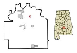 Location in Lowndes County and the state of آلاباما