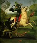 Saint George and the Dragon, a small work (29 x 21&nbsp;cm) for the court of Urbino.