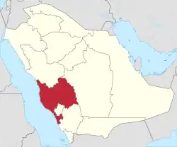 نقشه عربستان سعودی که استان مکه در آن مشخص شده است