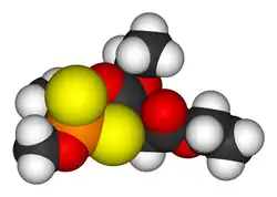 filling model of malathion, showing شعاع واندروالسی for each atom