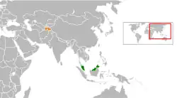 نقشهٔ مکان‌نمای Malaysia و Tajikistan