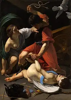 Mars Chastising Cupid, مؤسسه هنر شیکاگو. Once attributed to Caravaggio, a typical Caravaggesque painting of the type popularised by Manfredi