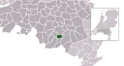 Highlighted position of Waalre in a municipal map of North Brabant