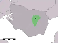 The village centre (dark green) and the statistical district (light green) of Nisse in the municipality of Borsele.