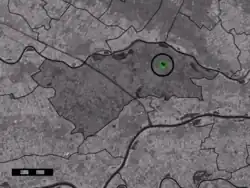 The town centre (dark green) and the statistical district (light green) of Ingen in the municipality of Buren.