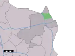 The town centre (dark green) and the statistical district (light green) of Lattrop in the municipality of Dinkelland.