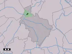 The town centre (dark green) and the statistical district (light green) of Smilde in the municipality of Midden-Drenthe.