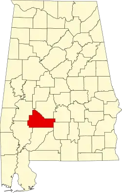 نقشهٔ آلاباما که Wilcox County در آن مشخص شده است