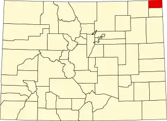 نقشهٔ کلرادو که Sedgwick County در آن مشخص شده است