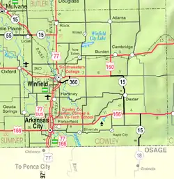 KDOT map of شهرستان کاولی، کانزاس (legend)