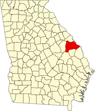 نقشهٔ جورجیا که Burke County در آن مشخص شده است