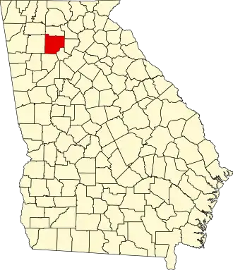 نقشهٔ جورجیا که Cherokee County در آن مشخص شده است