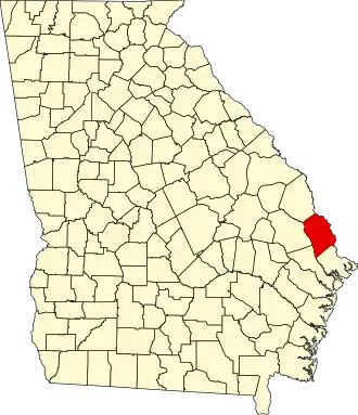 نقشهٔ جورجیا که Effingham County در آن مشخص شده است