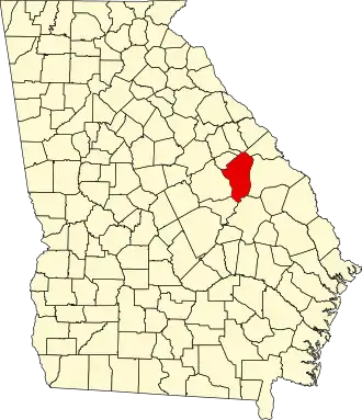 نقشهٔ جورجیا که Jefferson County در آن مشخص شده است