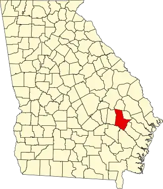 نقشهٔ جورجیا که Tattnall County در آن مشخص شده است