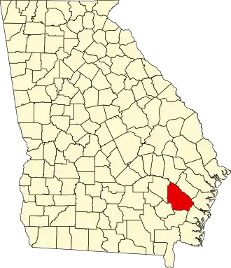 نقشهٔ جورجیا که Wayne County در آن مشخص شده است