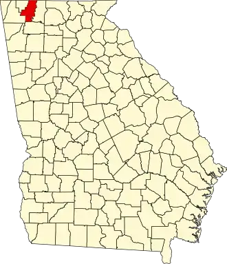 نقشهٔ جورجیا که Whitfield County در آن مشخص شده است
