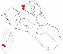 Paulsboro highlighted in Gloucester County. Inset map: Gloucester County highlighted in the State of New Jersey.