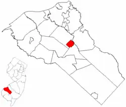 Pitman highlighted in Gloucester County. Inset map: Gloucester County highlighted in the State of New Jersey.