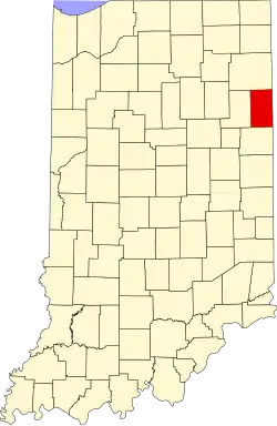نقشهٔ ایندیانا که Adams County در آن مشخص شده است