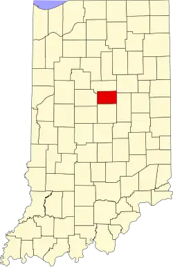 نقشهٔ ایندیانا که Tipton County در آن مشخص شده است